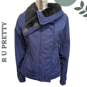 R U Pretty Blue Asymmetrical Funnel-Neck Jacket Women’s Small Zip Pockets